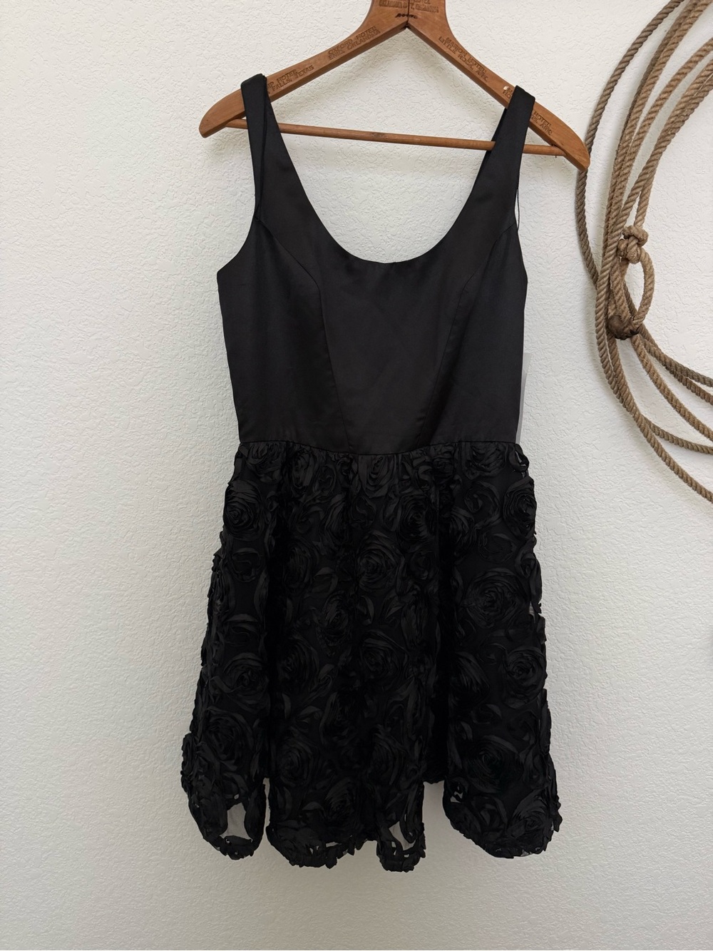 Adrianna Papell Black Rosette Fit-and-Flare Dress